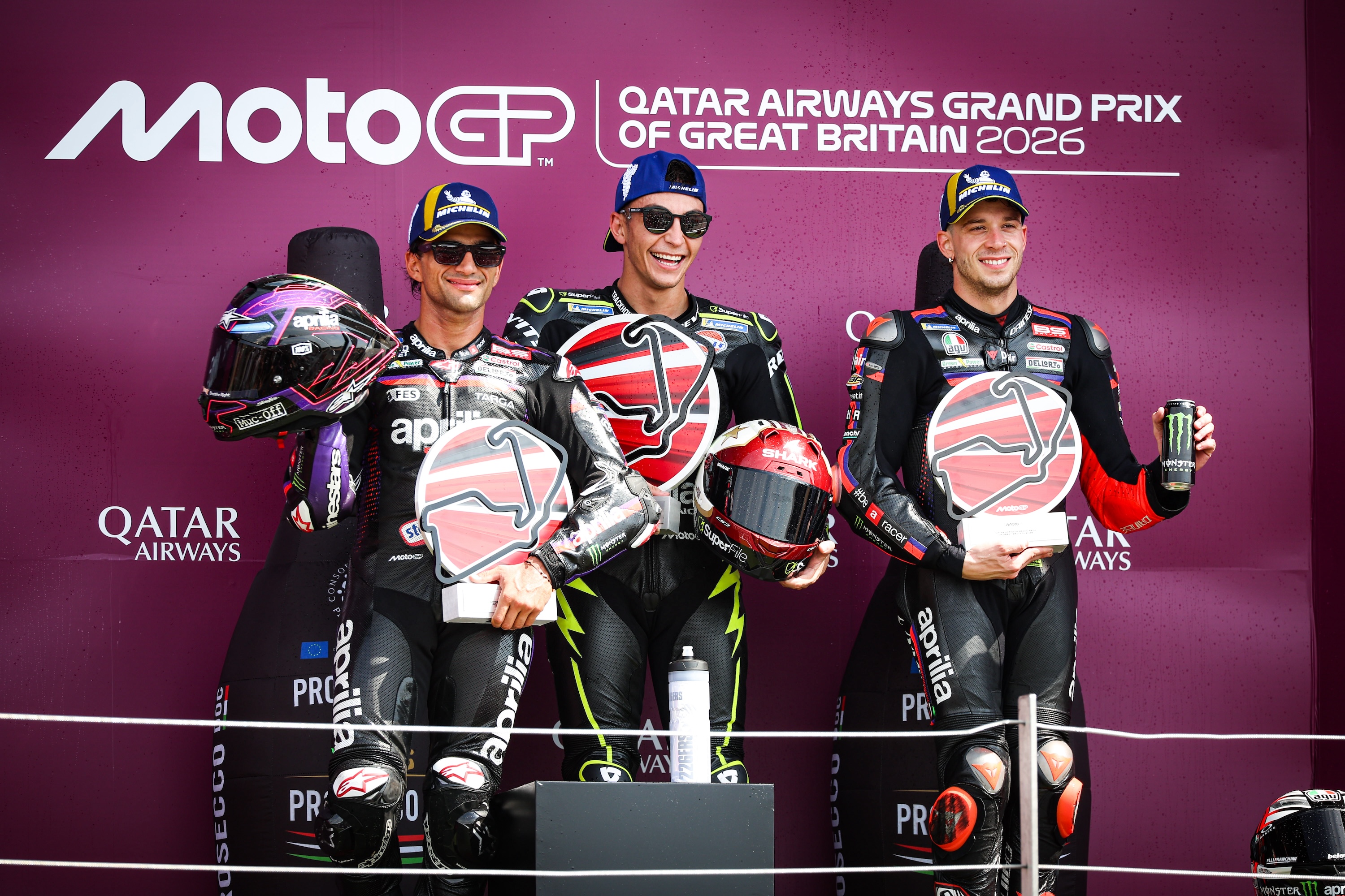 Aprilia chiếm trọn podium tại British GP, Jorge Martín tiếp tục dẫn đầu MotoGP 2026
