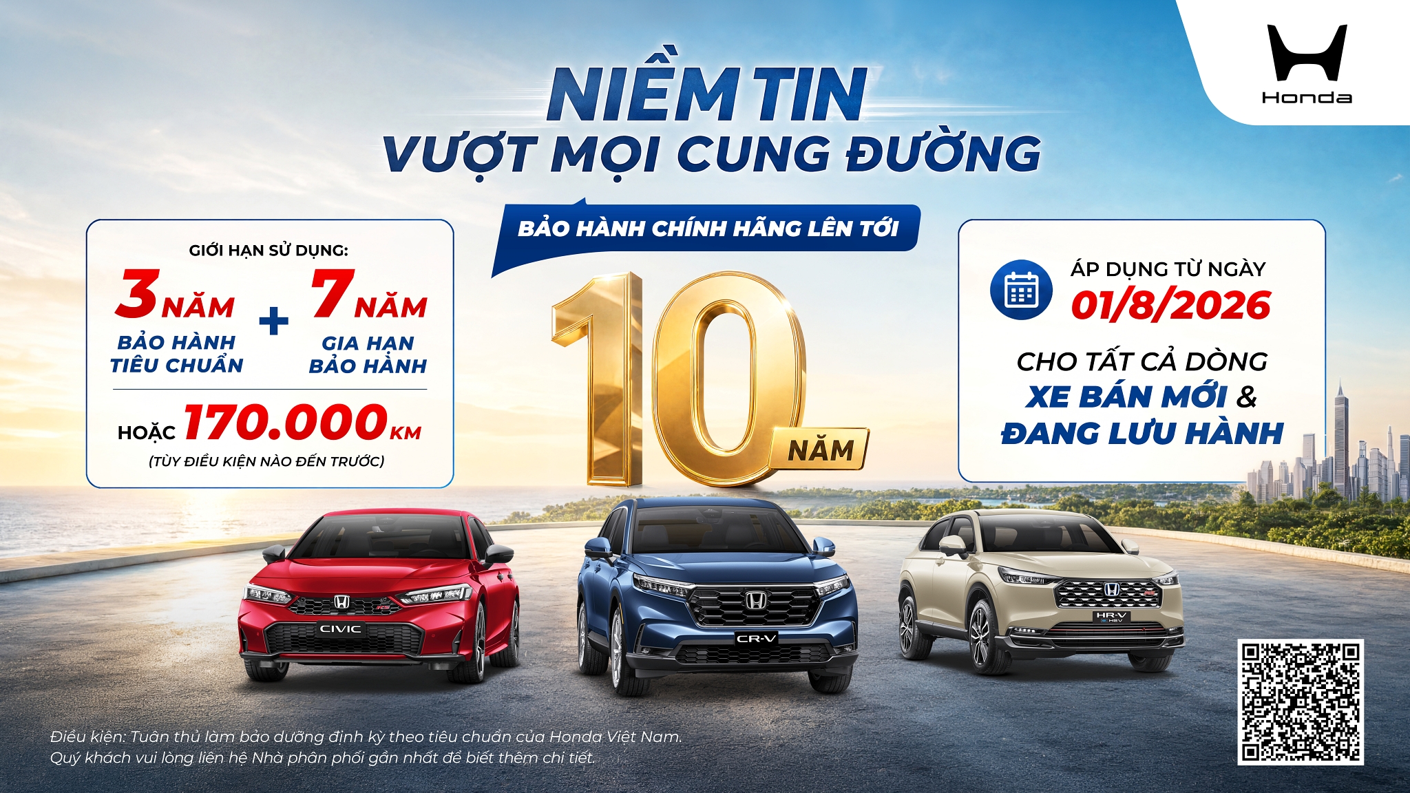 Sau VinFast và Toyota, đến lượt ô tô Honda được bảo hành lên tới 10 năm tại Việt Nam