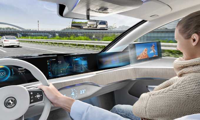 Màn hình với công nghệ mới của Continental giúp hành khách thoải mái xem phim mà không làm ảnh hưởng tới tài xế. Ảnh: Continental